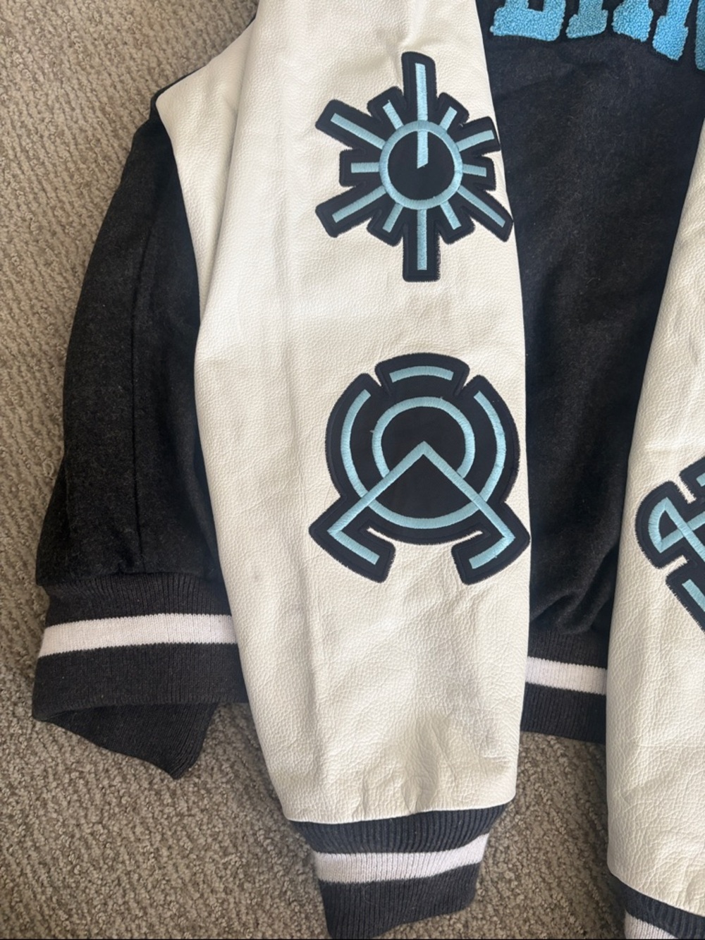 Black and White Varsity Jacket with Blue Appliqué - Picture 5 of 15